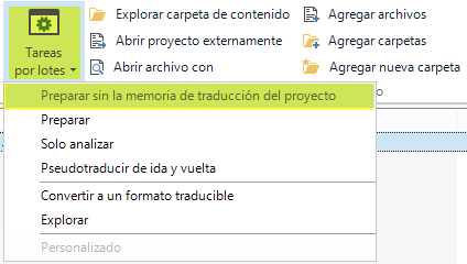 Preparar sin la memoria de traducción del proyecto
