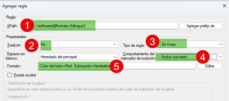 Podemos añadir reglas para configurar los casos en que la etiqueta tiene atributos