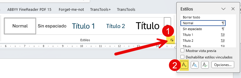 Botón para crear estilos en Word