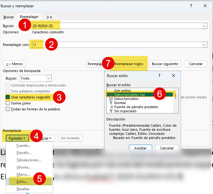 Búsqueda y sustitución con caracteres comodín para ocultar datos sensibles