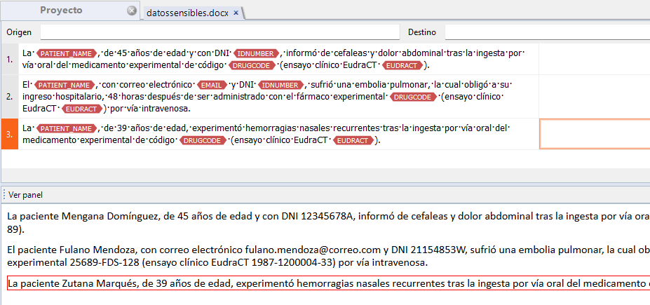 Archivo con datos sensibles en memoQ