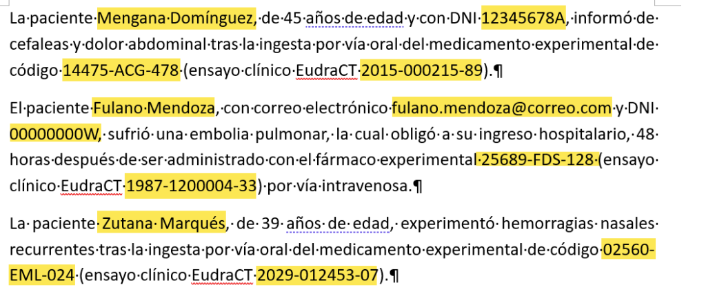 Texto de ejemplo con datos confidenciales que hay que ocultar