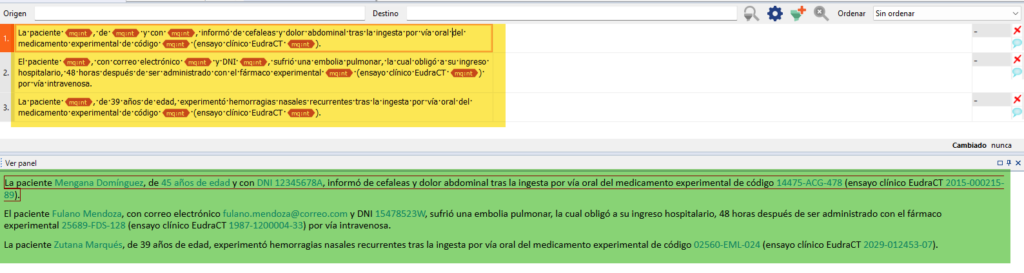 Archivo con datos sensibles en el proyecto de memoQ
