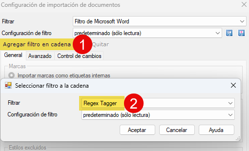 Filtro en cadena DOCX + Regex Tagger